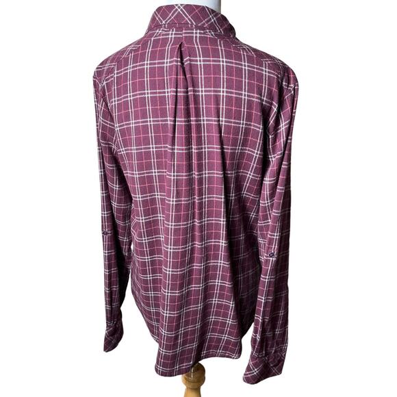 Women's PrAna Button Up Shirt Sz‎ L Burgundy Plaid Lightweight Pockets - Picture 3 of 11